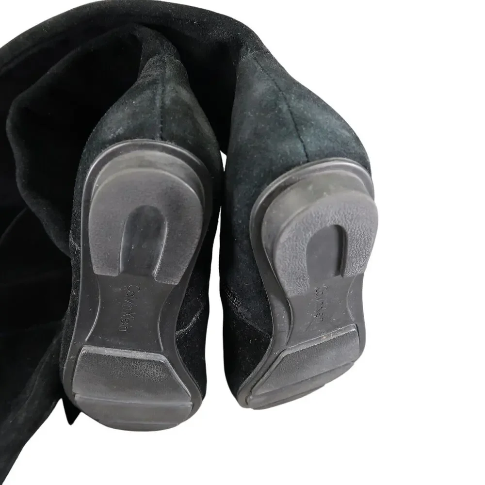 Calvin Klein Shoes Women 7 Boots Tall Leather Fashion Knee High Buckle Zip Black